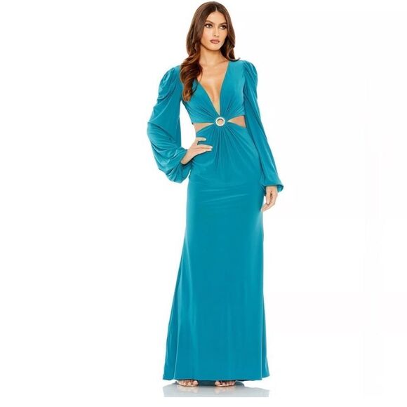 IEENA Mac Duggal Jersey Puff Long Sleeve Cut Out Column Gown NWT size 4